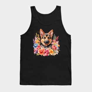 A german shepherd decorated with beautiful watercolor flowers Tank Top